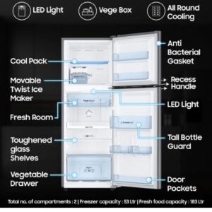 SAMSUNG 236 L Frost Free Double Door 3 Star Refrigerator with Digital Inverter